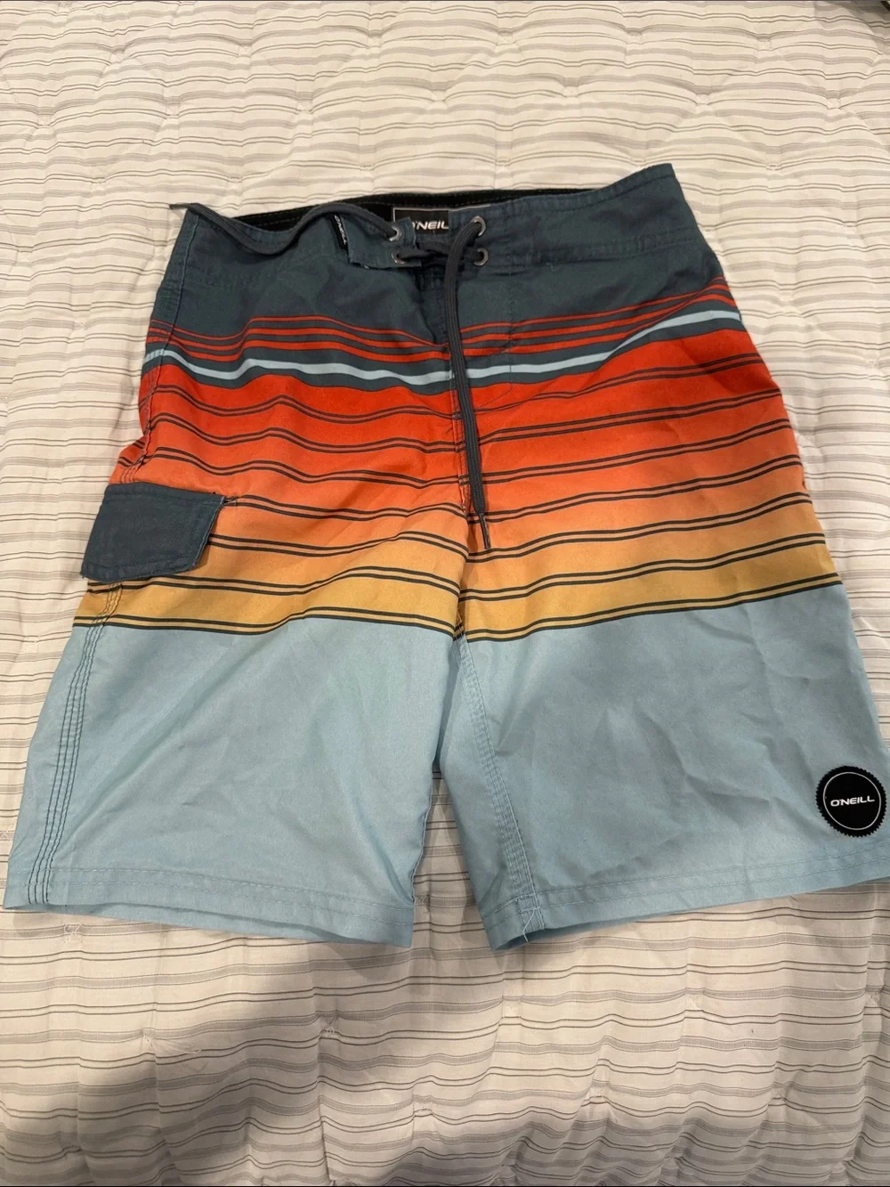 O'Neill Blue, Orange & Yellow Striped Kids Swim Trunks